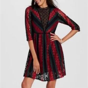 Xhilaration Mystic Heritage Lace Babydoll Dress Green Red Black Size Small